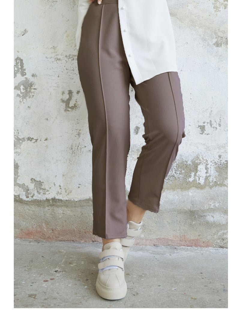 InStyle Sütlü Kahve Beli Fermuarlı Çimalı Pantolon