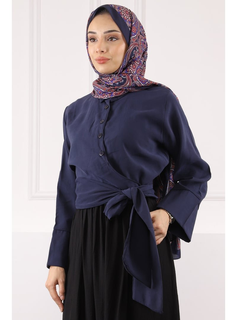 İmaj Butik Lacivert Bel Bağlamalı Modal Gömlek