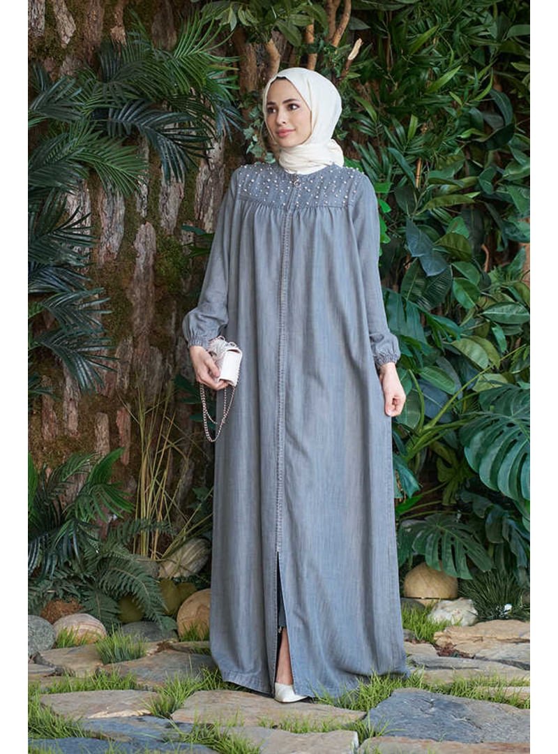 Neways Gri Denim İncili Tensel Ferace