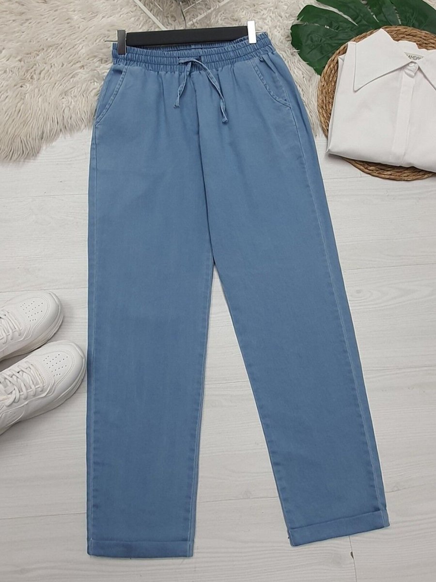 HİJABAYA Buz Mavi Duble Paça Yıkamalı Soft Kot Pantolon