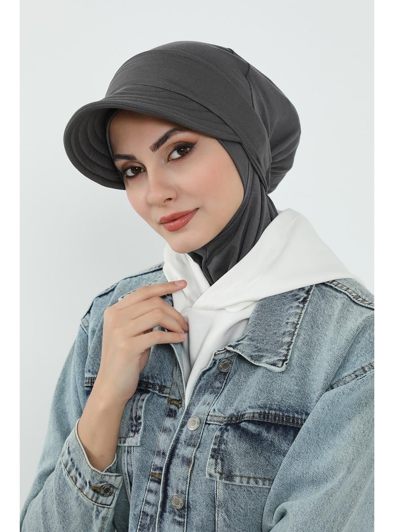 Aisha`s Design 5p Antrasit Türban Üzeri Siperlik Şapka,sp