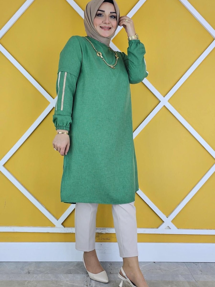 MYSTİL Benetton Koları Detaylı Kolyeli Tunik