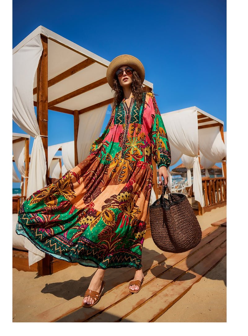 Locco Moda Kırmızı Geometrik Şölen Elbise