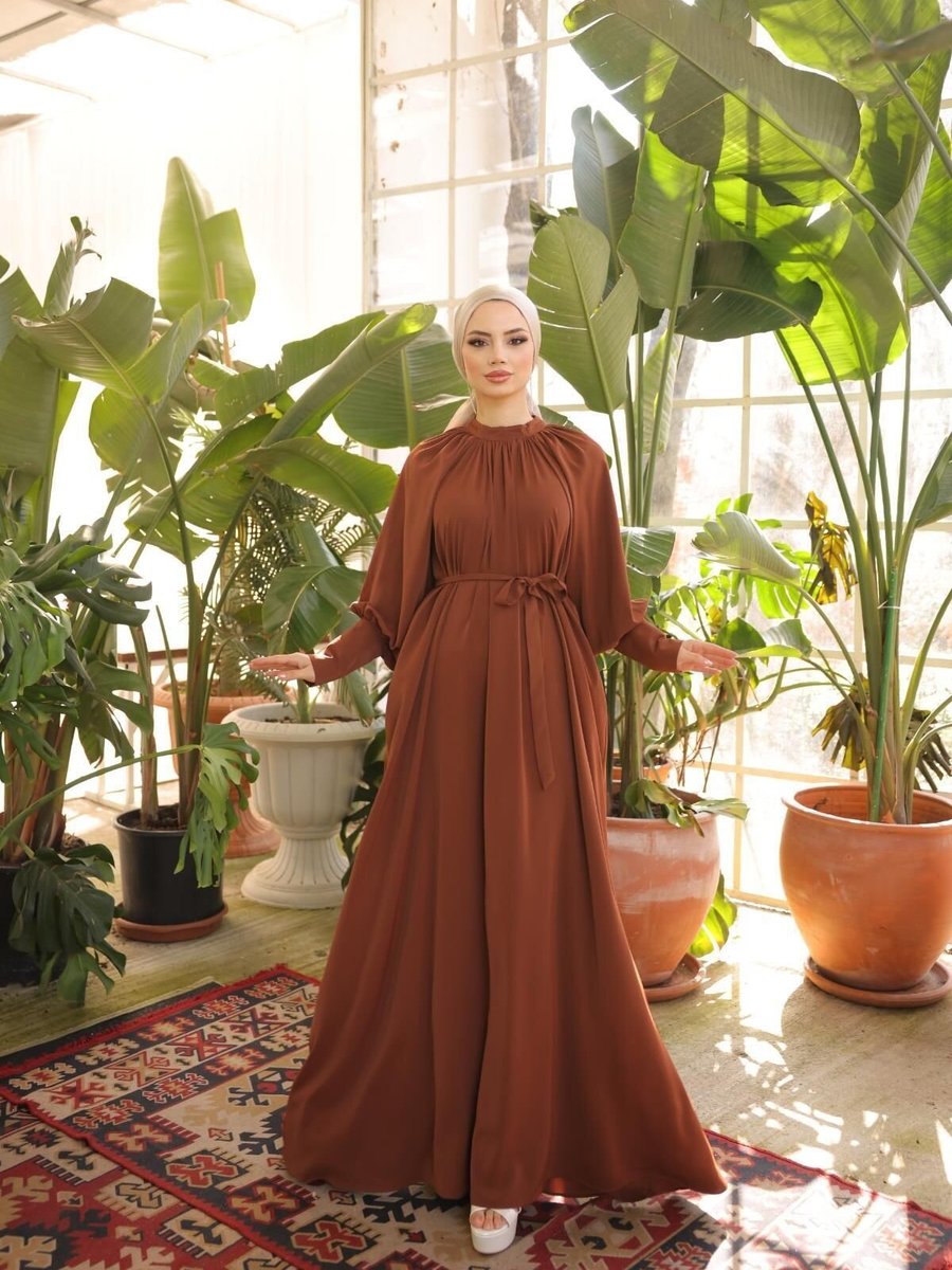 Nissra Taba Ankanoor Reglan Kol Büzgülü Elbise