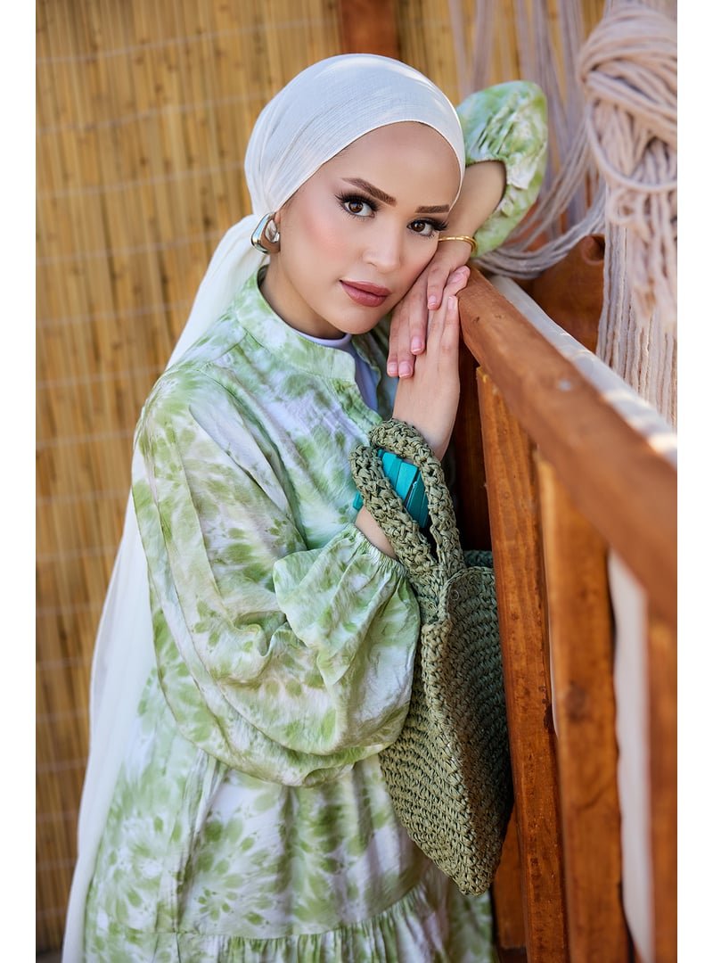 Locco Moda Yeşil Bulut Desen Elbise