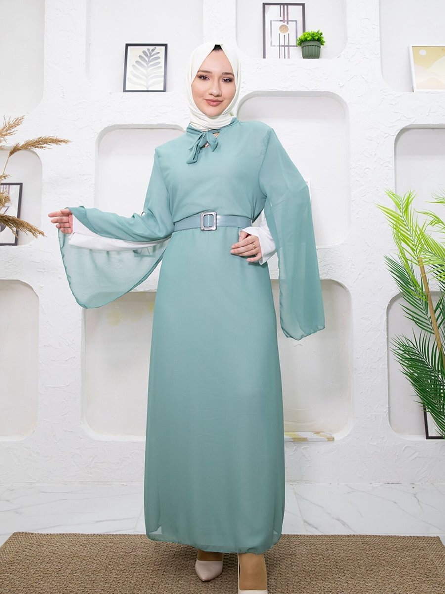 Mec Fashion Mint Yarasa Kol Abiye Elbise