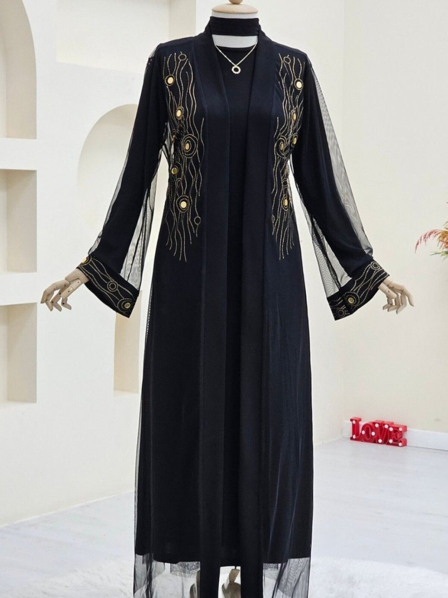 HİJABAYA Bakır Önü Ve Manşeti Taşlı Abaya