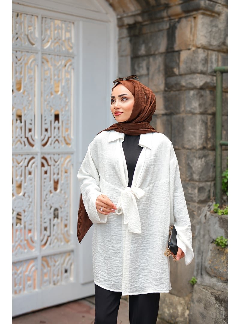 Locco Moda Ekru Önden Bağlamalı Ceket
