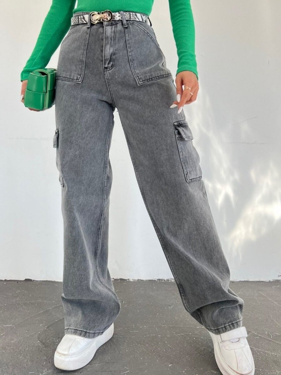 HİJABAYA Füme Kargo Cepli Bol Paça Kot Pantolon