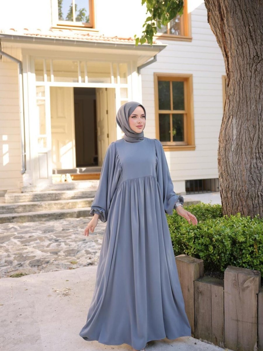 Nissra Füme Ankanoor Balon Kollu Oversize Elbise