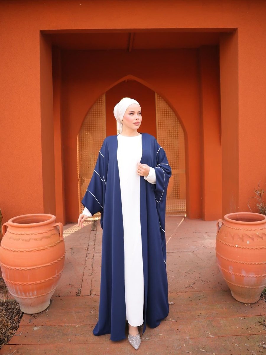 Nissra Lacivert Ankanoor Biyeli 2'li Abaya Takım