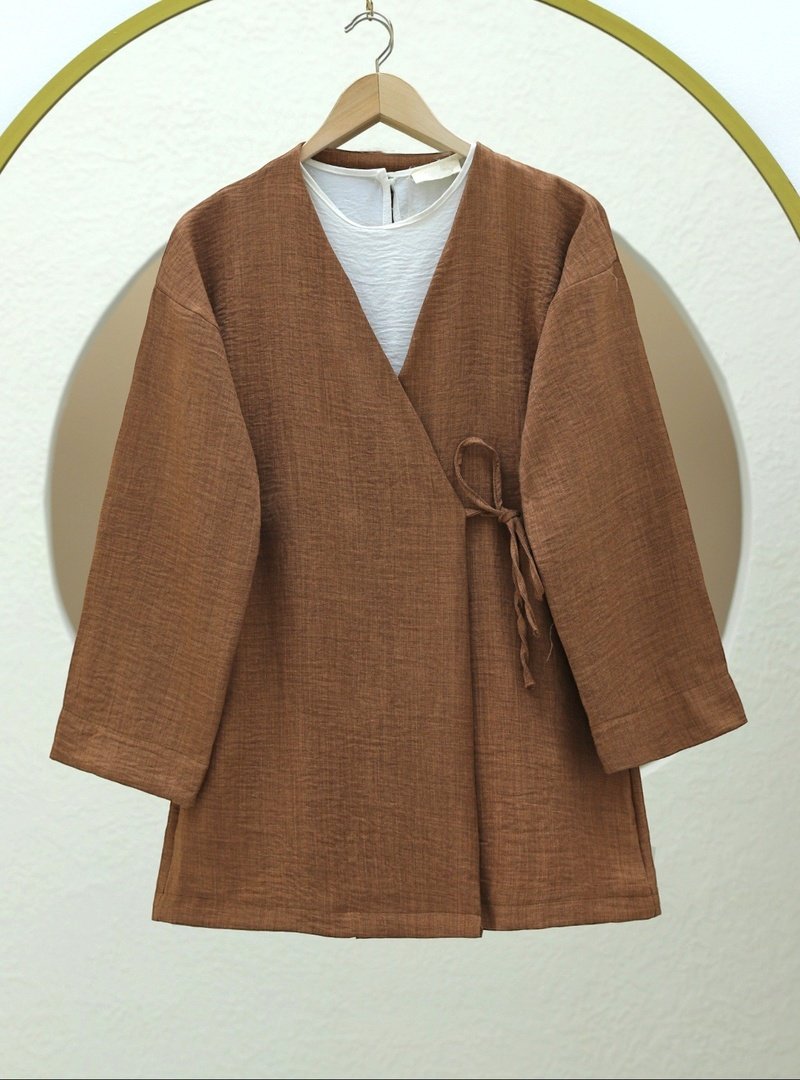 Podyumplus Tarçın Yandan Bağlamalı Keten Kimono