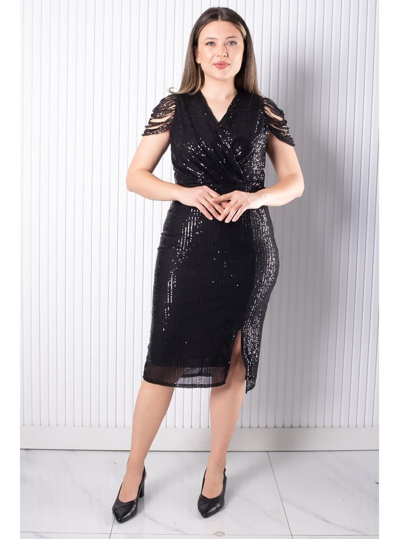 MFA Moda Siyah Pul Payetli Abiye Elbise