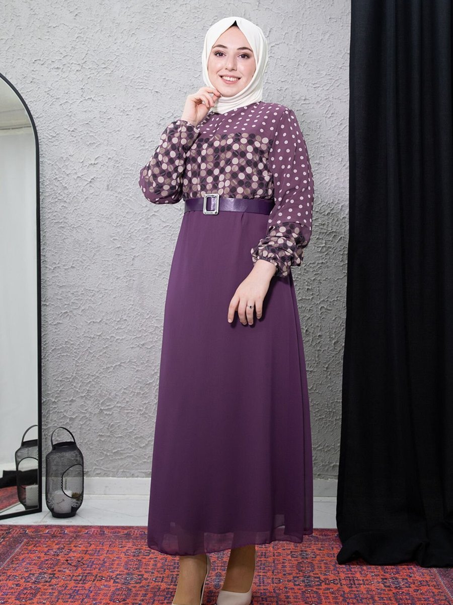 Mec Fashion Mor Puantiyeli Elbise
