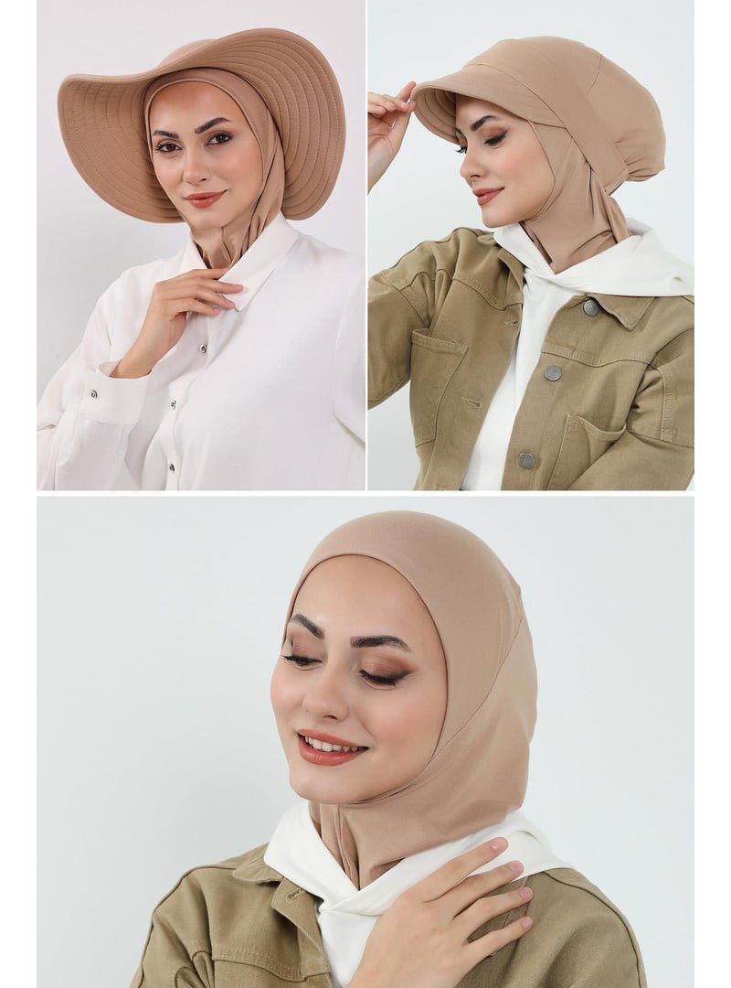 Aisha`s Design 1p Sütlü Kahve 3'lü Tak Çık Bone,siperlik Ve Şapka Seti ,st