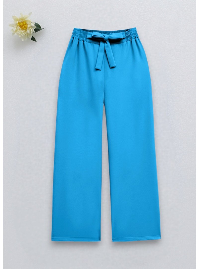 Podyumplus Mavi Beli Bağcıklı Double Bol Paça Pantolon