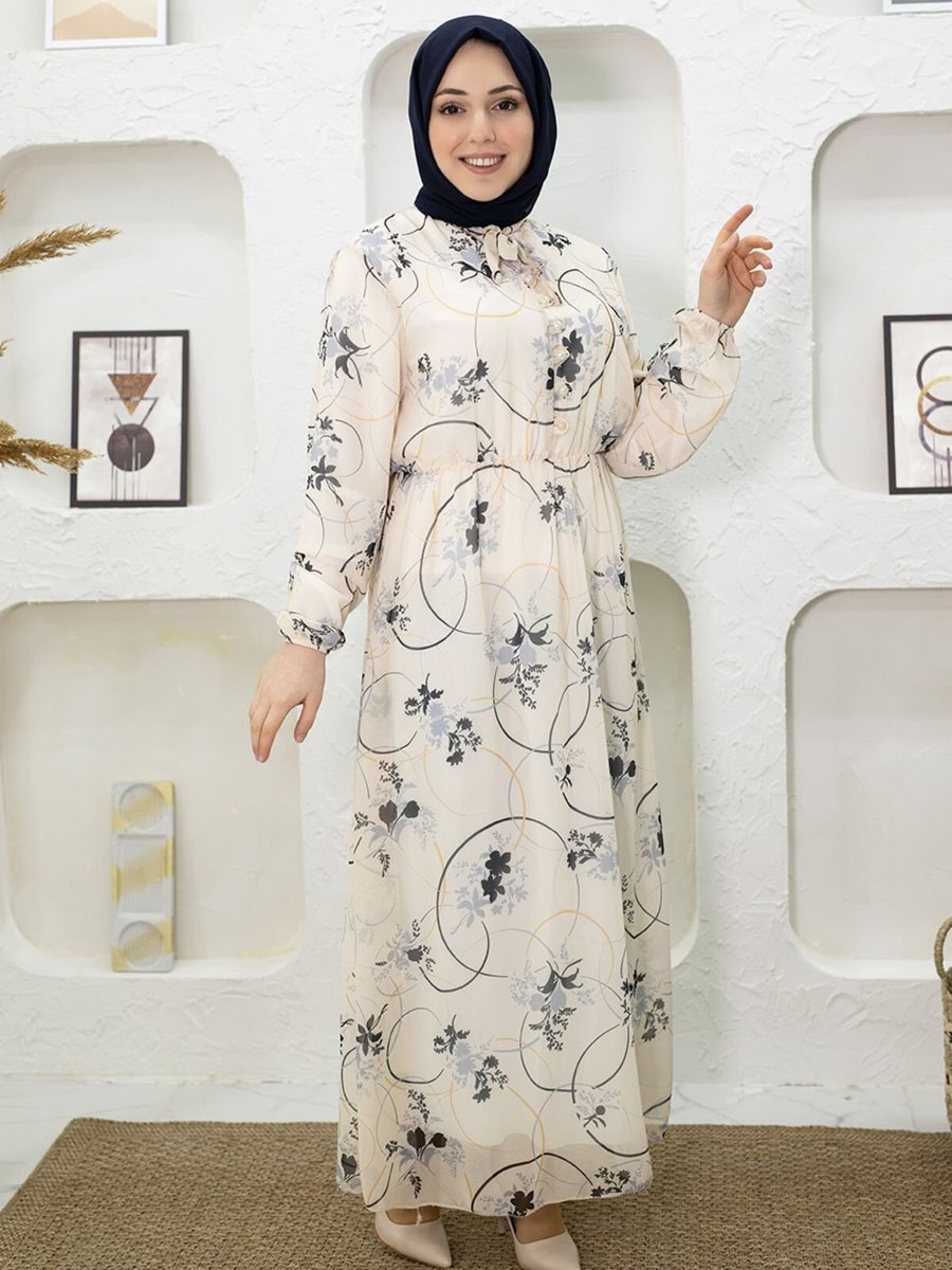 Mec Fashion Beyaz Çiçek Desenli Elbise