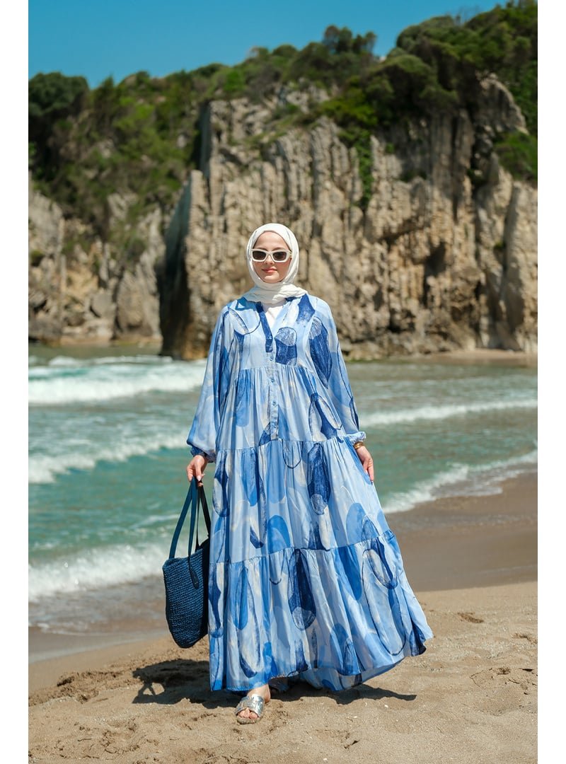 Locco Moda Mavi Şekil Desenli Elbise
