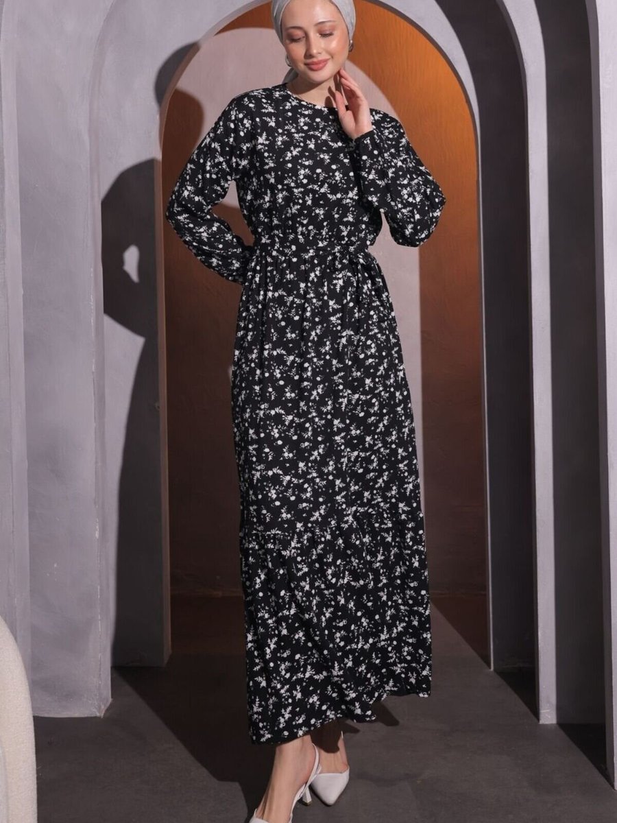 Mec Fashion Siyah Çiçekli Bürümcük Elbise
