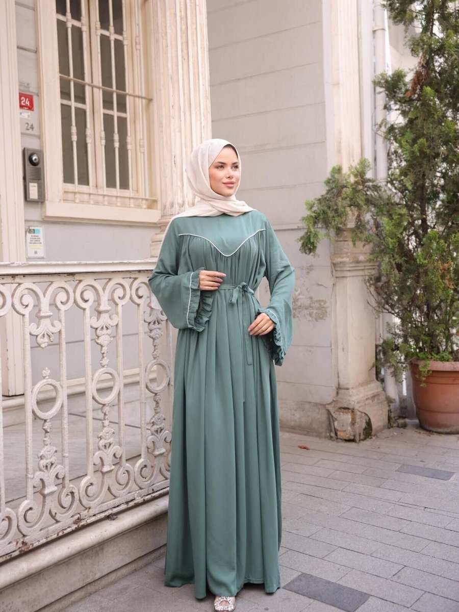 Nissra Mint Ankanoor V Robalı Biyeli Belmando Elbise