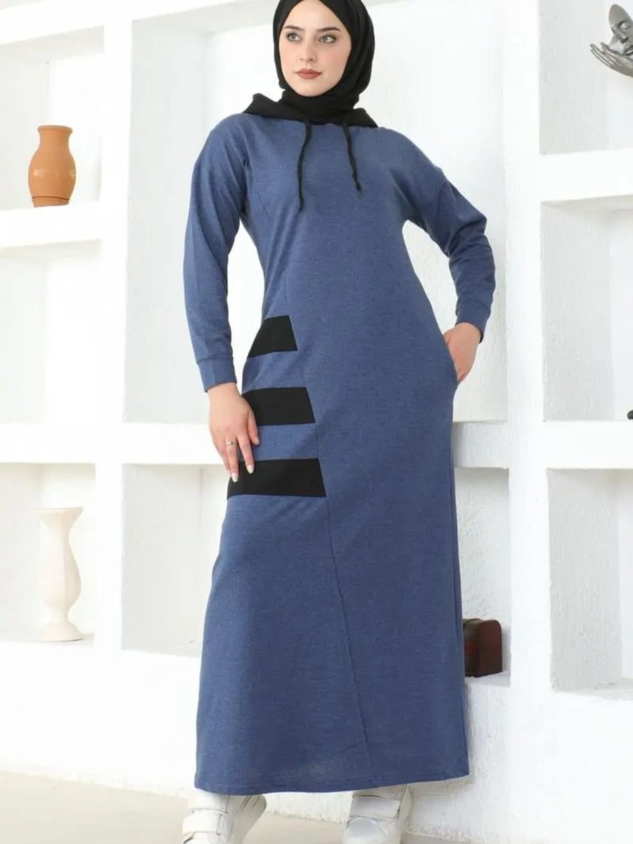 Mec Fashion İndigo Çizgili Spor Elbise