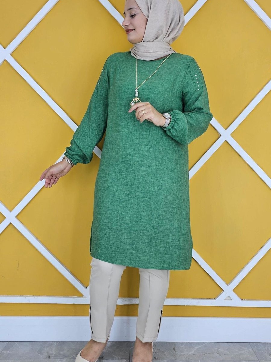 MYSTİL Benetton Omuz Taş Detaylı Kolyeli Tunik