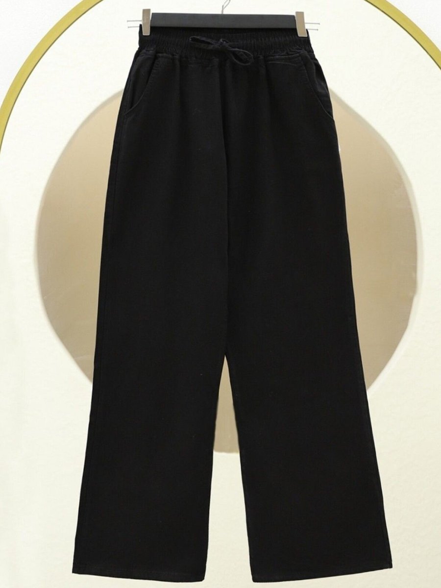 HİJABAYA Siyah Beli Lastikli Cepli Bol Paça Kot Pantolon
