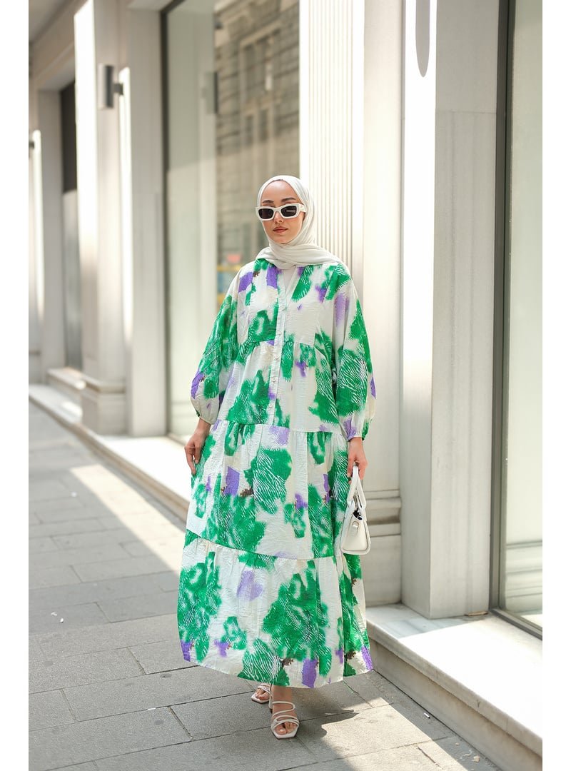 Locco Moda Yeşil Baskı Desenli Elbise