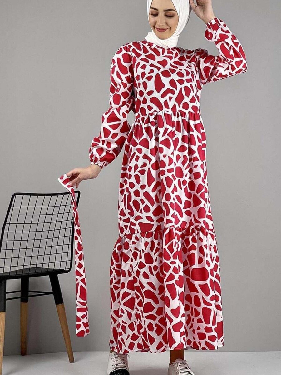 Mec Fashion Kırmızı Desenli Elbise