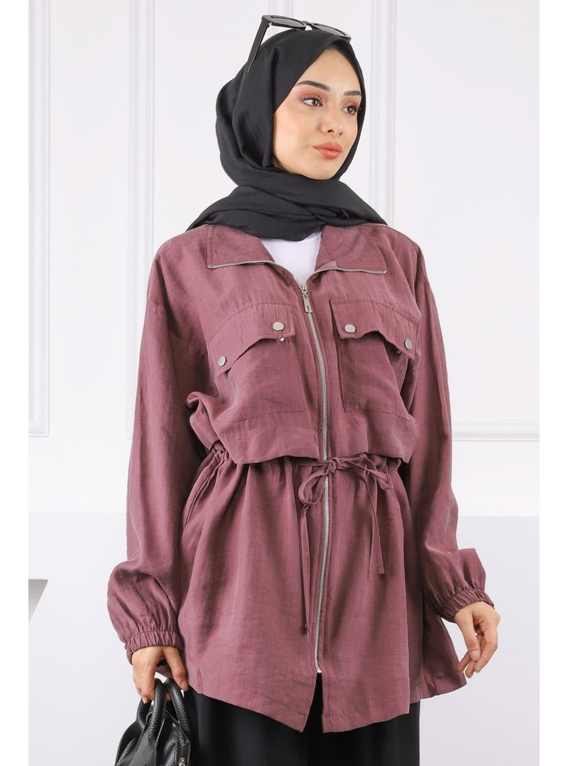 İmaj Butik Gül Kurusu Bel Bağlamalı Çift Cepli Ceket