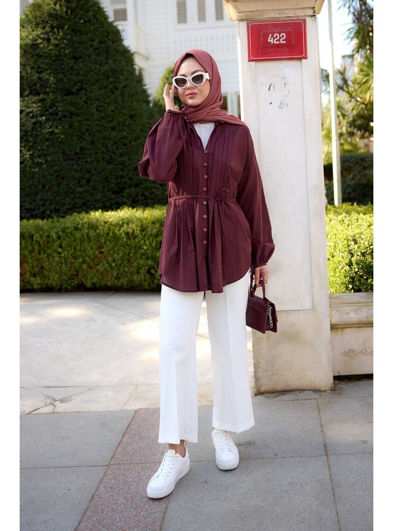 Locco Moda Bordo Önü Pile Detay Vual Gömlek