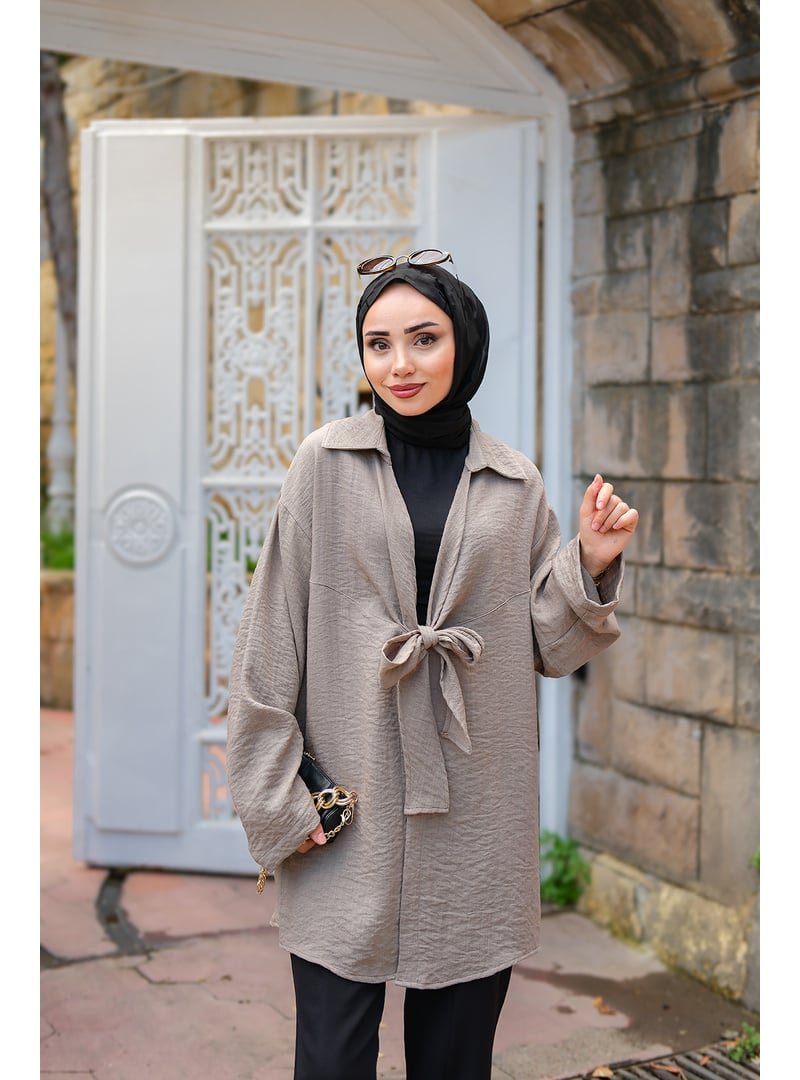 Locco Moda Gri Önden Bağlamalı Ceket