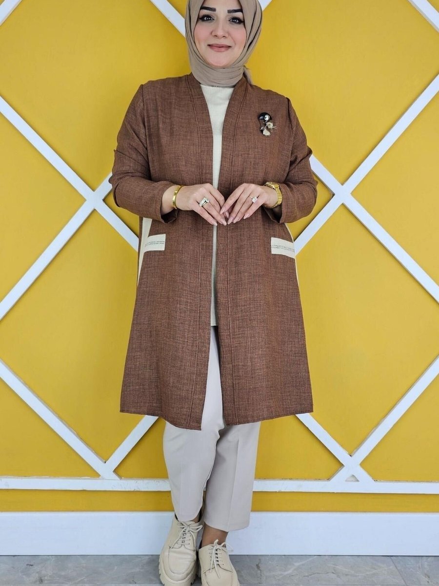 PYS Kahverengi Broş Detaylı Kimono İkili Takım