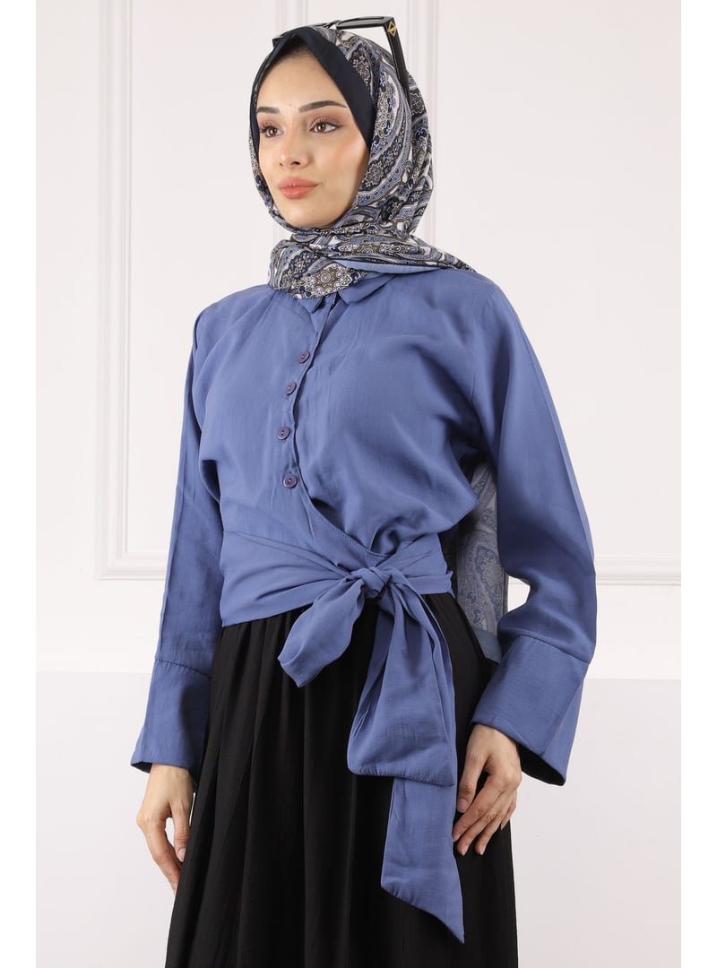 İmaj Butik İndigo Bel Bağlamalı Modal Gömlek