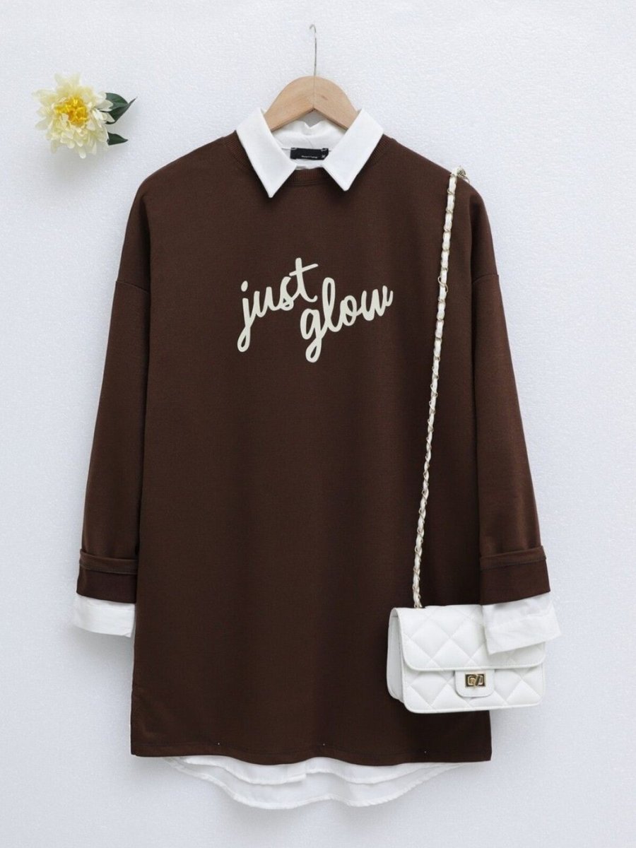 HİJABAYA Koyu Kahve Baskılı Penye Sweat