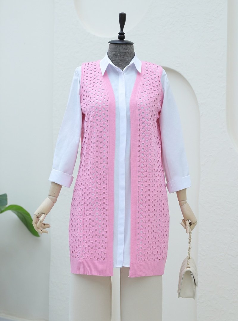 Podyumplus Pembe Ajurlu Yelek