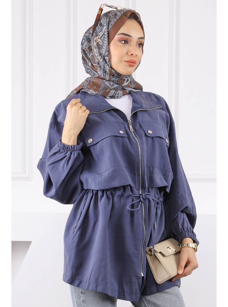 İmaj Butik Lacivert Bel Bağlamalı Çift Cepli Ceket