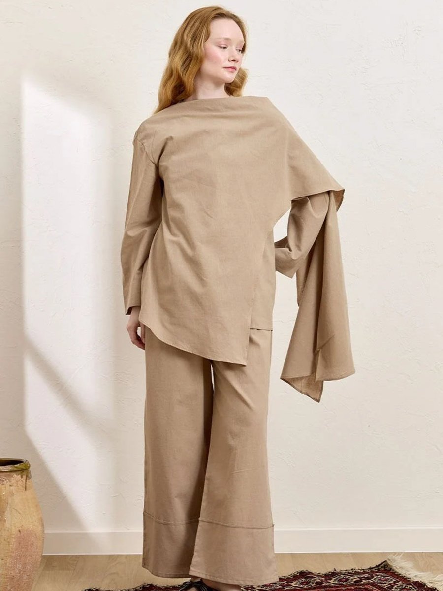 Ceylan Otantik Karamel Organik Keten Double Paça Pantolon