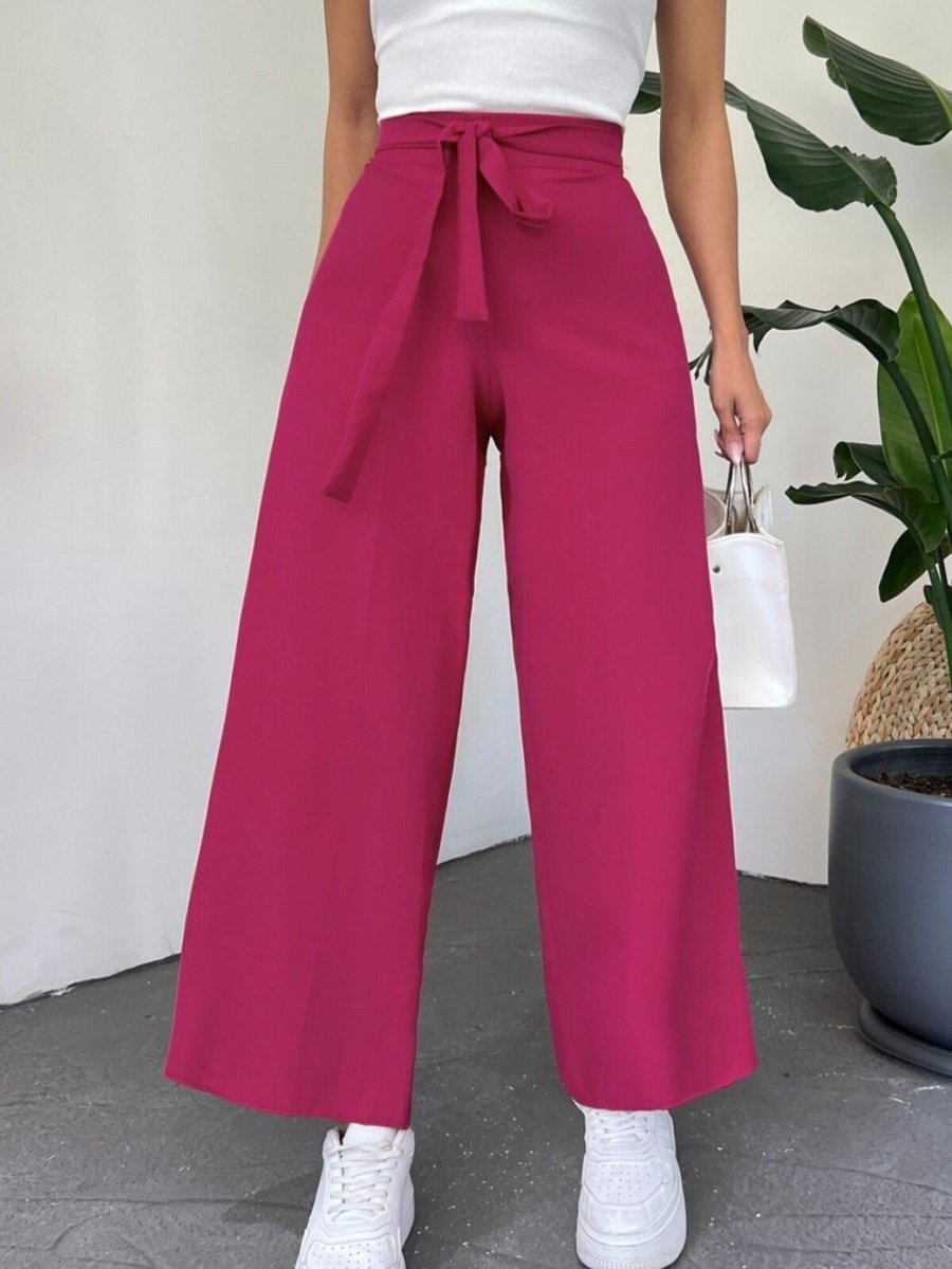 HİJABAYA Nar Çiçeği Beli Bağcıklı Double Bol Paça Pantolon