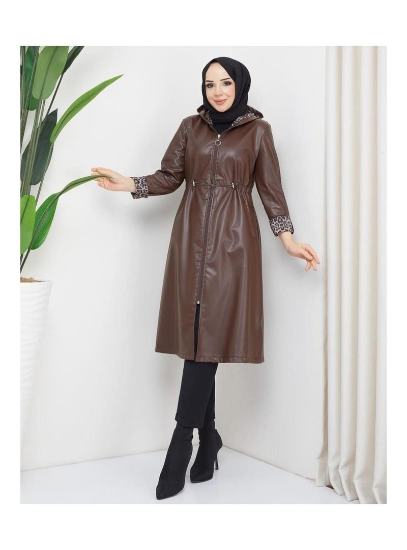 Harmatime butik Deri Kapüşonlu Trençkot