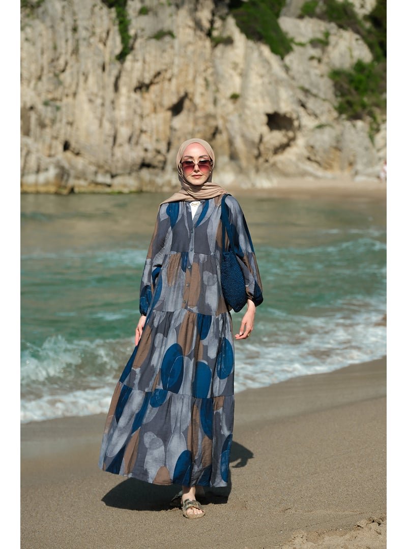 Locco Moda Lacivert Parça Desenli Elbise