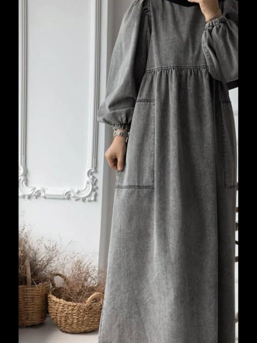 OlaLady Siyah Oversize Salaş Kot Elbise