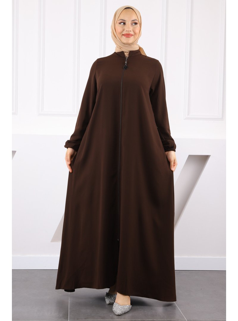 İmaj Butik Kahverengi Kol Lastikli Ferace