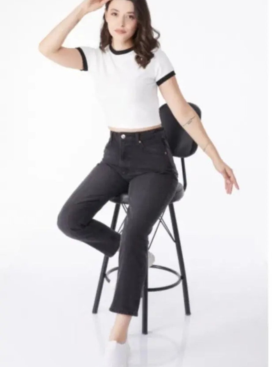 Özer&Hermin Antrasit Slimfit Mom Jeans Pantolon