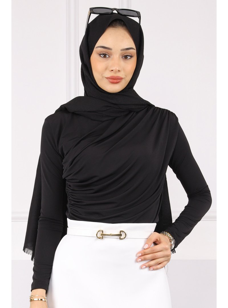 İmaj Butik Siyah Önü Drapeli Sandy Bluz