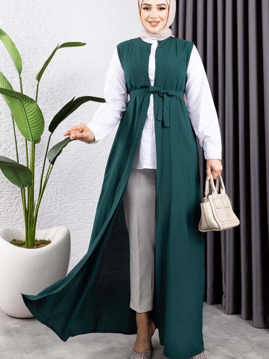 Mec Fashion Zümrüt Yeşili Kuşaklı Yelek