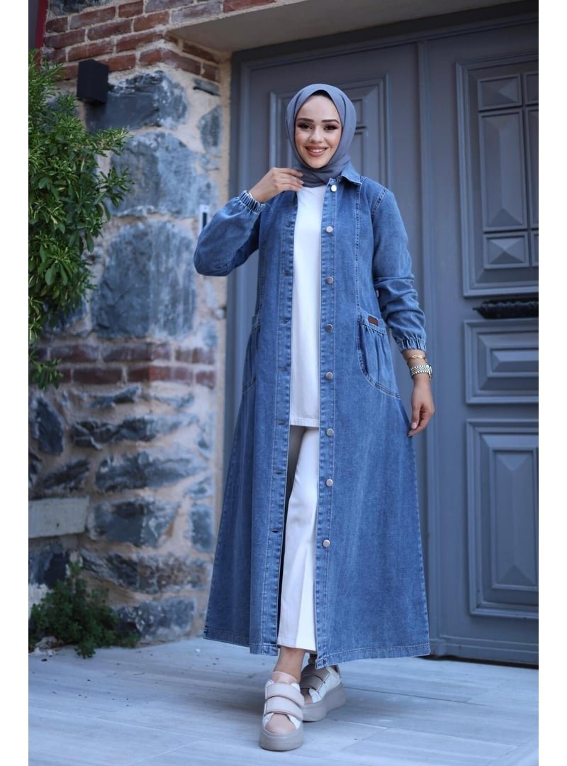 Harmatime butik Düğmeli Cepli Kar Yıkamalı Denim Kot Kap