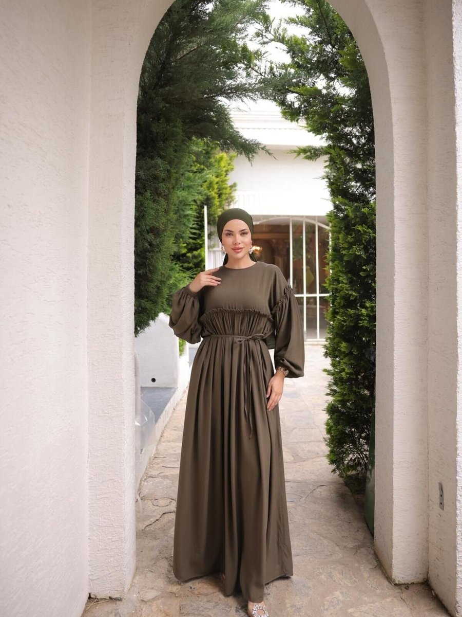 Nissra Haki Ankanoor Robalı Büzgülü Oversize Elbise
