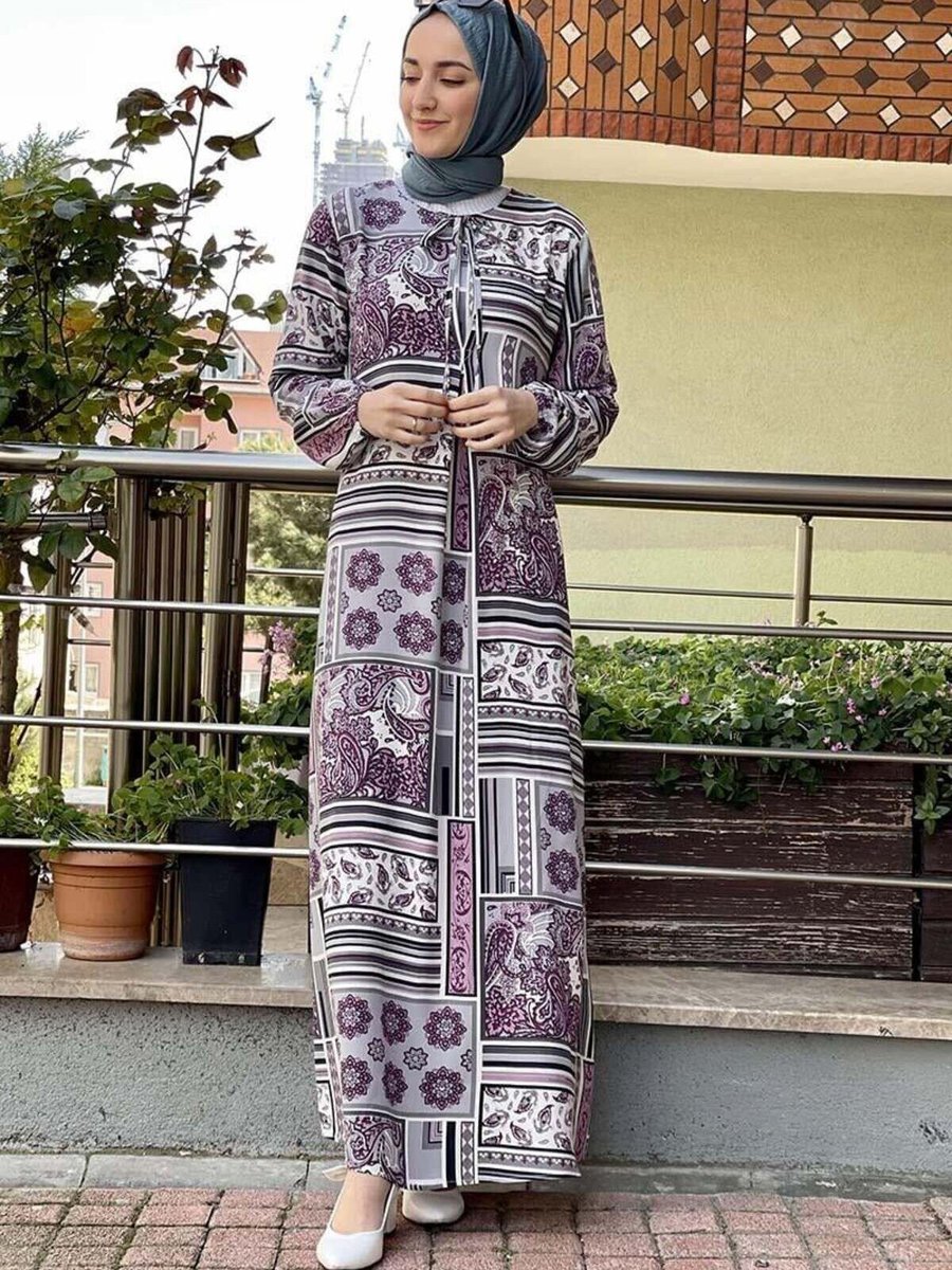 Genel Markalar Mürdüm A Pileli Desenli Elbise
