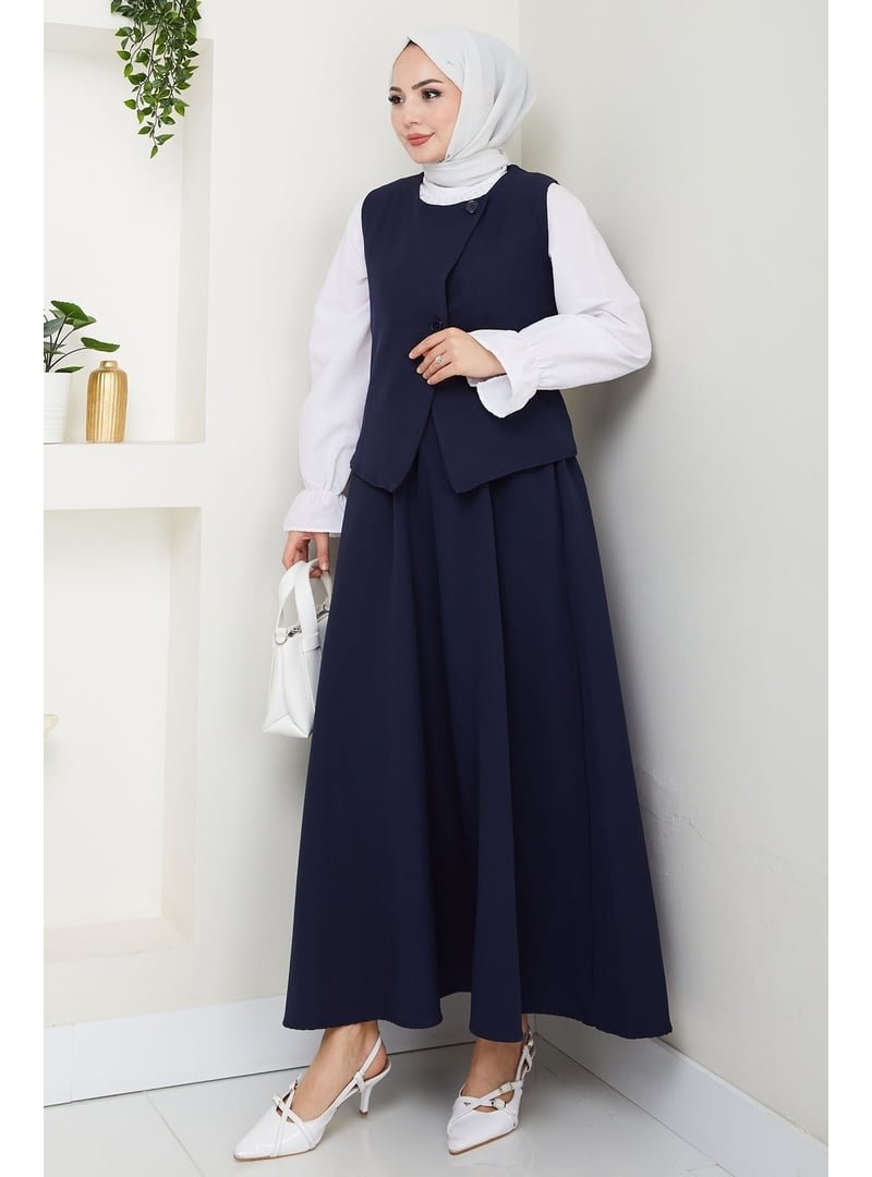 InStyle Lacivert Asimetrik Yelekli İkili Takım